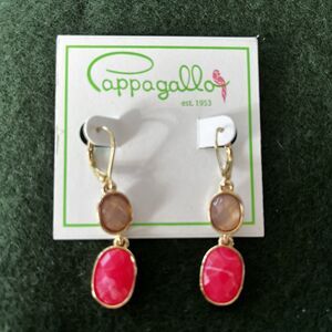 Vintage Cappagallo Drop Dangle Earrings Gold Tone Coral Pink Smoke New Old Stock